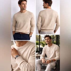 Suitsupply Men’s Crewneck Sweater Beige Cotton Knit Size M Classic Minimal